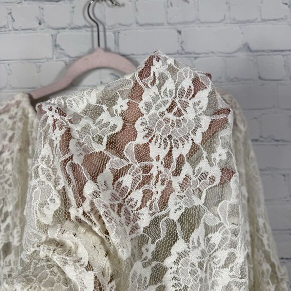 Tunic Women Plus 2X Ivory Short Bell Sleeve Lace Cottage Fairy Transparent Top - Picture 8 of 9